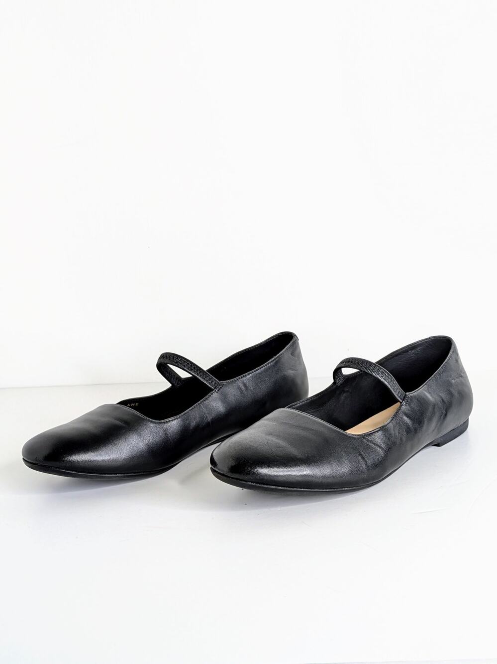 Everlane Black Leather Mary Jane Flats with Slim Strap